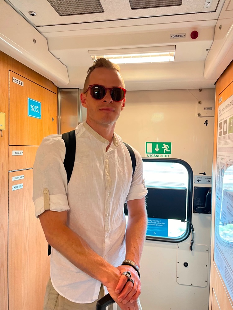 Mattias on a train